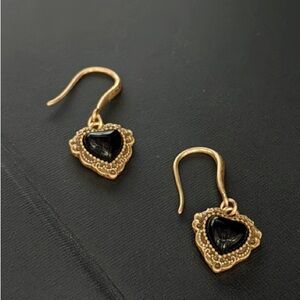 Gold and Black Heart Drop Earrings